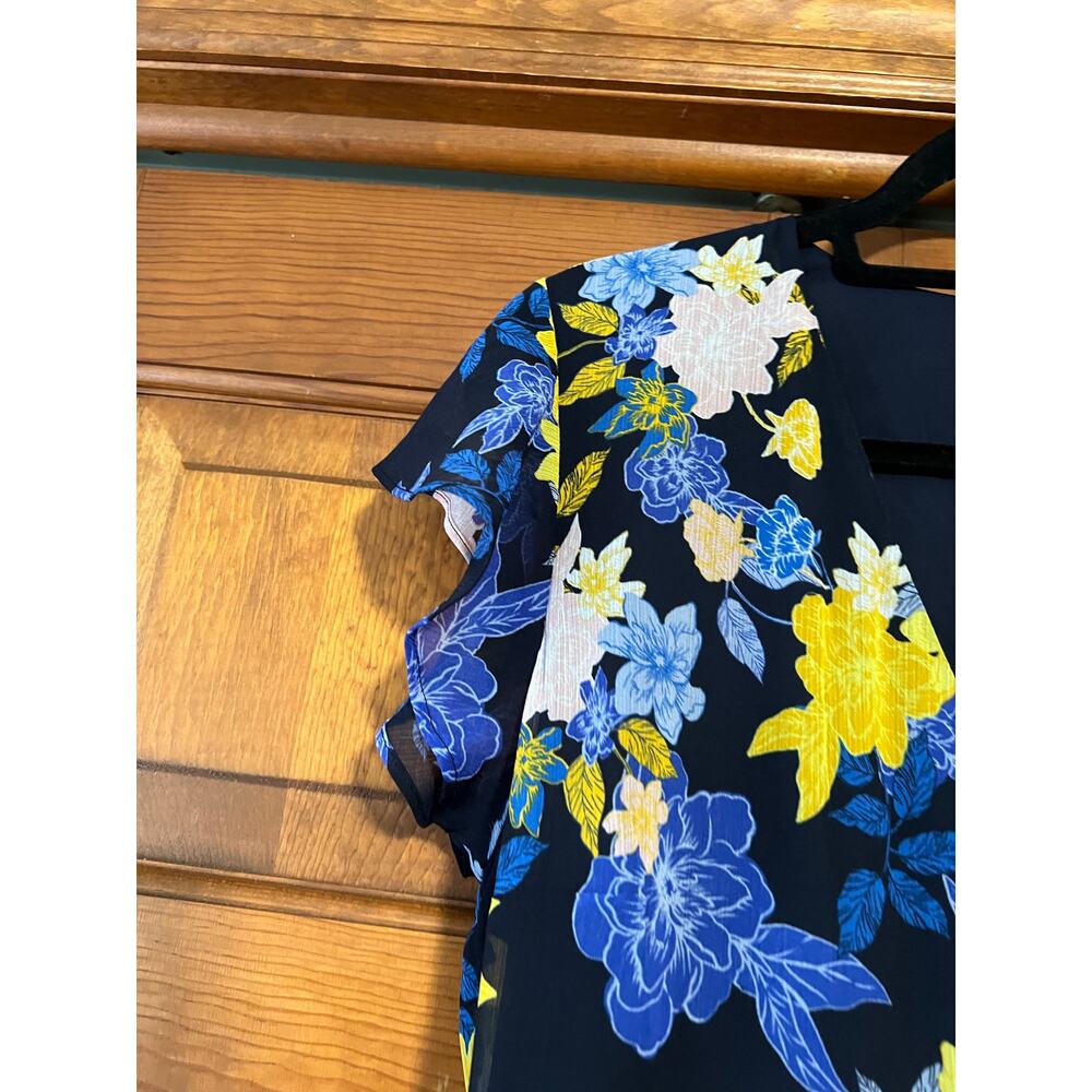 Banana Republic Women's Floral Chiffon Ruffle Wrap Dress Blue Multicolor Size 12 - Picture 4 of 12